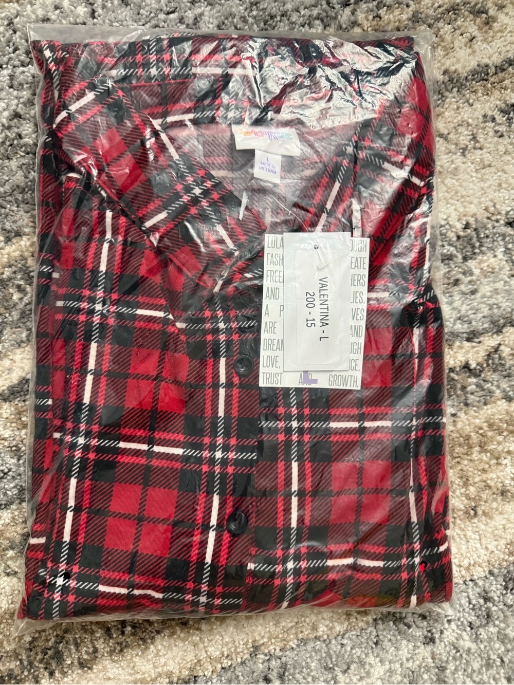 LuLaRoe Red Black and White Plaid Button-Down Valentina Shirt